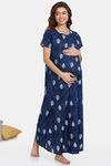 Coucou Maternity Woven Full Length Loungewear Dress With Front Zipper And Discreet Feeding - Orient Blue — thumbnail 2