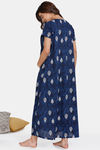 Coucou Maternity Woven Full Length Loungewear Dress With Front Zipper And Discreet Feeding - Orient Blue — thumbnail 3