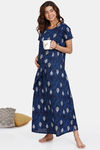 Coucou Maternity Woven Full Length Loungewear Dress With Front Zipper And Discreet Feeding - Orient Blue — thumbnail 4