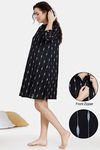 Coucou Maternity & Nursing Woven Knee Length Loungewear Dress With Front Zipper - Black — thumbnail 1