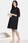 Coucou Maternity & Nursing Woven Knee Length Loungewear Dress With Front Zipper - Black — thumbnail 4