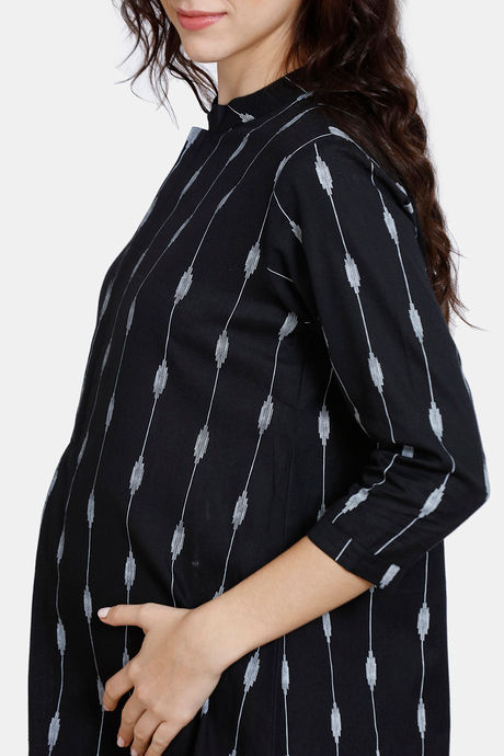 Coucou Maternity & Nursing Woven Knee Length Loungewear Dress With Front Zipper - Black — image 6