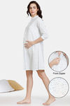 Coucou Maternity & Nursing Woven Mid Length Printed Loungewear Dress With Front Zipper - Bright White — thumbnail 1