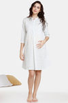 Coucou Maternity & Nursing Woven Mid Length Printed Loungewear Dress With Front Zipper - Bright White — thumbnail 2