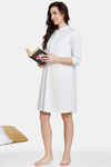Coucou Maternity & Nursing Woven Mid Length Printed Loungewear Dress With Front Zipper - Bright White — thumbnail 4