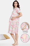 Coucou Maternity Woven Mid Length Loungewear Dress - Fuchsia Pink — thumbnail 1