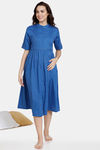 Coucou Maternity & Nursing Woven Mid Length Loungewear Dress With Front Open - Classic Blue — thumbnail 2