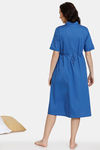 Coucou Maternity & Nursing Woven Mid Length Loungewear Dress With Front Open - Classic Blue — thumbnail 3