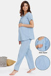 Coucou Woven Maternity Pyjama Set - Crystal Blue — thumbnail 1