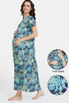 Coucou Maternity Woven Full Length Loungewear Dress With Front Zipper And Discreet Feeding - Navy Cosmos — thumbnail 1