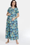 Coucou Maternity Woven Full Length Loungewear Dress With Front Zipper And Discreet Feeding - Navy Cosmos — thumbnail 2