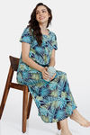 Coucou Maternity Woven Full Length Loungewear Dress With Front Zipper And Discreet Feeding - Navy Cosmos — thumbnail 4