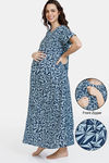 Coucou Maternity Woven Full Length Loungewear Dress With Front Zipper And Discreet Feeding - Pageant Blue — thumbnail 1