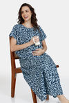 Coucou Maternity Woven Full Length Loungewear Dress With Front Zipper And Discreet Feeding - Pageant Blue — thumbnail 4
