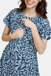 Coucou Maternity Woven Full Length Loungewear Dress With Front Zipper And Discreet Feeding - Pageant Blue — thumbnail 5