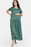 Coucou Maternity Woven Full Length Loungewear Dress With Front Zipper And Discreet Feeding - Spearmint — thumbnail 2