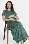 Coucou Maternity Woven Full Length Loungewear Dress With Front Zipper And Discreet Feeding - Spearmint — thumbnail 4