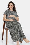 Coucou Maternity Woven Full Length Loungewear Dress With Front Zipper And Discreet Feeding - Hot Fudge — thumbnail 4