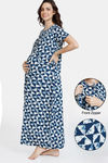 Coucou Maternity Woven Full Length Loungewear Dress With Front Zipper And Discreet Feeding - Navy Peony — thumbnail 1