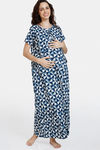 Coucou Maternity Woven Full Length Loungewear Dress With Front Zipper And Discreet Feeding - Navy Peony — thumbnail 2