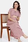 Coucou Maternity Woven Full Length Loungewear Dress With Front Zipper And Discreet Feeding - Pink Tint — thumbnail 4