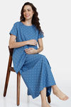Coucou Maternity Woven Full Length Loungewear Dress With Front Zipper And Discreet Feeding - Porcelain Blue — thumbnail 4