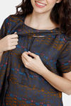 Coucou Maternity Woven Full Length Loungewear Dress With Front Zipper And Discreet Feeding - Thunderstorm — thumbnail 5