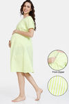Coucou Maternity & Nursing Woven Mid Length Loungewear Dress Front Open Button - Acid Lime — thumbnail 1