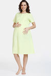 Coucou Maternity & Nursing Woven Mid Length Loungewear Dress Front Open Button - Acid Lime — thumbnail 2