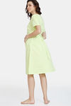 Coucou Maternity & Nursing Woven Mid Length Loungewear Dress Front Open Button - Acid Lime — thumbnail 3
