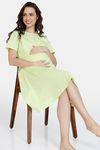 Coucou Maternity & Nursing Woven Mid Length Loungewear Dress Front Open Button - Acid Lime — thumbnail 4