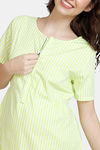 Coucou Maternity & Nursing Woven Mid Length Loungewear Dress Front Open Button - Acid Lime — thumbnail 5