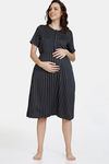 Coucou Maternity & Nursing Woven Mid Length Loungewear Dress Front Open Button - Black Beauty — thumbnail 2