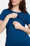 Coucou Cotton Maternity Top With Front Zipper And Discreet Feeding - Estate Blue — thumbnail 5