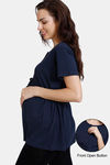 Coucou Bamboo Cotton Maternity & Nursing Top - Front Open Button - Blue Depths — thumbnail 1