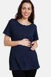 Coucou Bamboo Cotton Maternity & Nursing Top - Front Open Button - Blue Depths — thumbnail 2