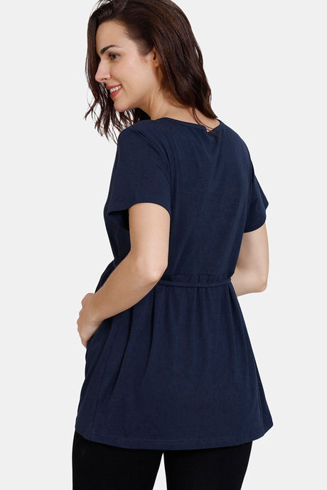 Coucou Bamboo Cotton Maternity & Nursing Top - Front Open Button - Blue Depths — image 3