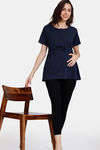 Coucou Bamboo Cotton Maternity & Nursing Top - Front Open Button - Blue Depths — thumbnail 4