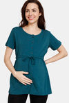 Coucou Bamboo Cotton Maternity & Nursing Top - Front Open Button - Evergreen — thumbnail 2