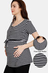 Coucou Bamboo Cotton Maternity & Nursing Top - Front Open Button - Jet Black — thumbnail 1