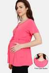 Coucou Bamboo Cotton Maternity & Nursing Top - Front Open Button - Paradise Pink — thumbnail 1