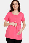 Coucou Bamboo Cotton Maternity & Nursing Top - Front Open Button - Paradise Pink — thumbnail 2