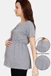 Coucou Bamboo Cotton Maternity & Nursing Top - Front Open Button - Ultimate Gray — thumbnail 1