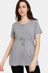 Coucou Bamboo Cotton Maternity & Nursing Top - Front Open Button - Ultimate Gray — thumbnail 2