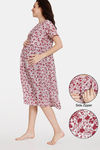 Coucou Maternity Woven Mid Length Nightdress With Discreet Feeding - Redwood — thumbnail 1