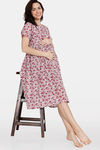 Coucou Maternity Woven Mid Length Nightdress With Discreet Feeding - Redwood — thumbnail 4