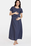 Coucou Maternity Woven Full Length Nightdress With Discreet Feeding- Patriot Blue — thumbnail 2