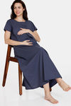 Coucou Maternity Woven Full Length Nightdress With Discreet Feeding- Patriot Blue — thumbnail 4