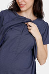 Coucou Maternity Woven Full Length Nightdress With Discreet Feeding- Patriot Blue — thumbnail 5