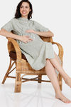 Coucou Maternity Woven Mid Length Nightdress With Discreet Feeding - Viridian Green — thumbnail 4